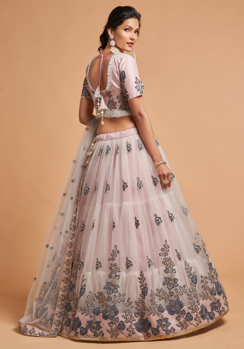 Light Grey Net Embroidered Wedding Wear Lehenga Choli