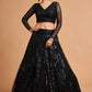 Embellished Flared Black Lehenga Choli Set With Dupatta