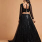 Embellished Flared Black Lehenga Choli Set With Dupatta