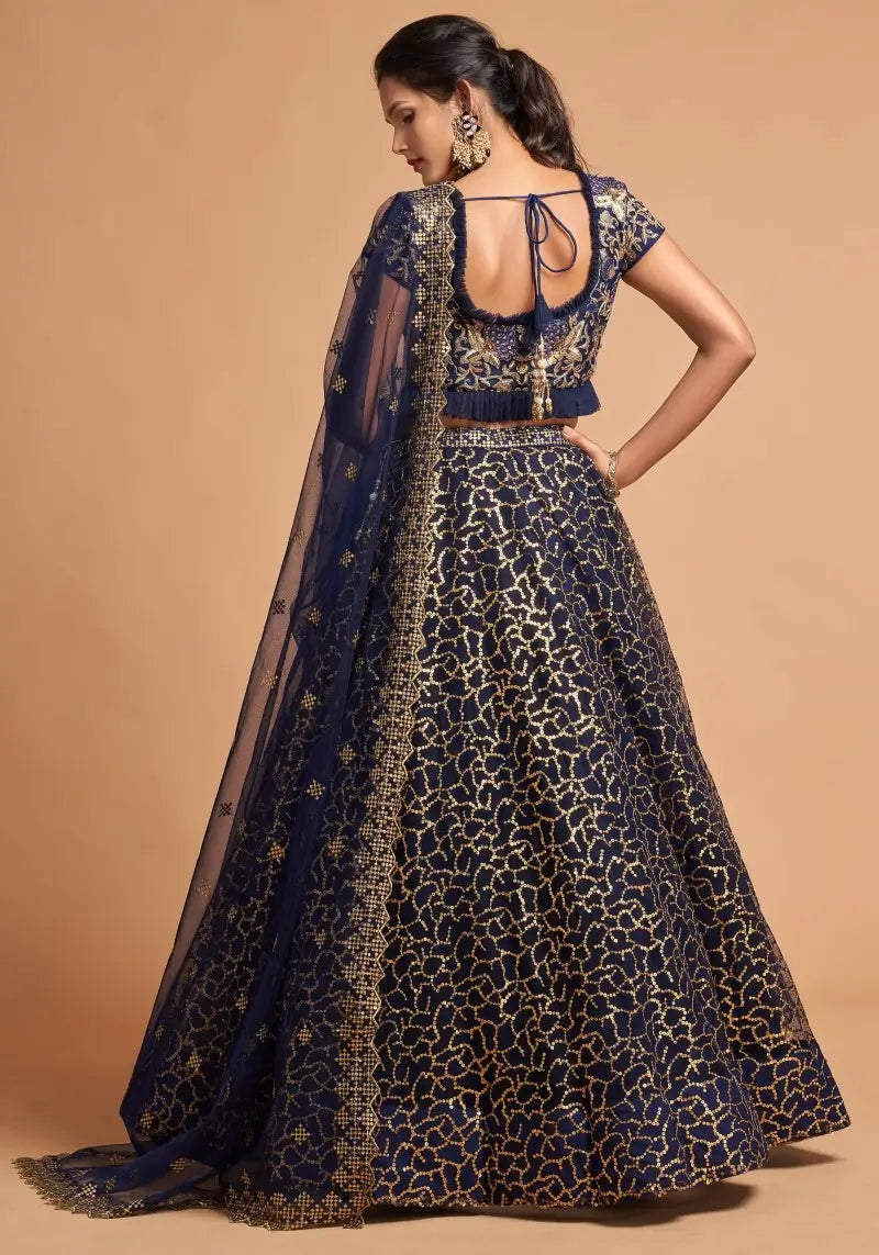 Regal Navy Blue Soft Net Zari & Sequin Embroidered Lehenga Choli
