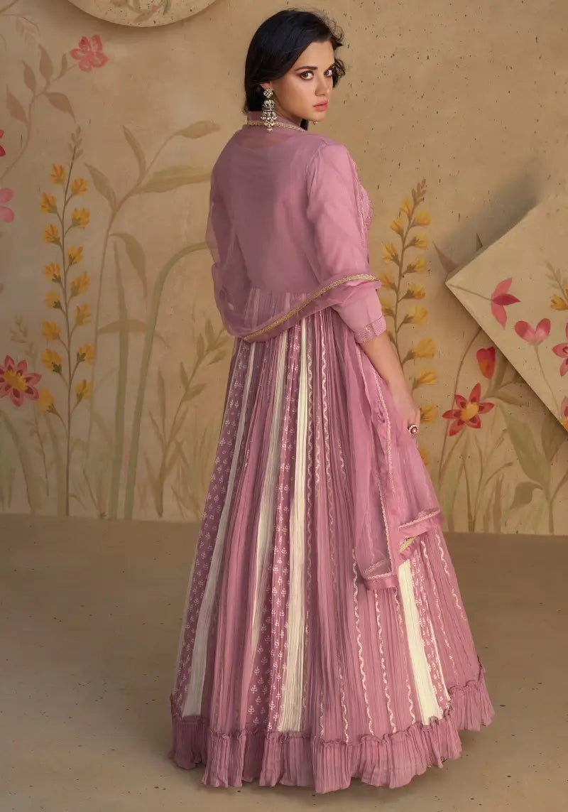 Designer Dusty Pink Georgette Embroidered Anarkali Dress