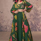 Vibrant Green Crepe Indo-Western Crop Top Palazzo Shrug Dress