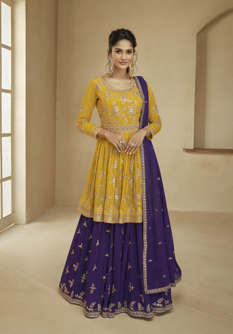 Yellow Georgette Embroidered Lehenga Suit