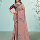 Maroon Rose Satin Silk Cut-Work and Cord Embroidered Saree