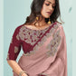 Maroon Rose Satin Silk Cut-Work and Cord Embroidered Saree