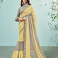 Party Wear Lemon Yellow Silk Georgette Cord Embroidered Saree