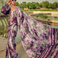 Vibrant Purple Digital Printed Satin Silk Saree