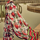 Multi Floral Printed Satin Silk Saree With Striped Pallu