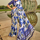 Vibrant Blue Digital Printed Satin Silk Saree