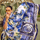 Vibrant Blue Digital Printed Satin Silk Saree