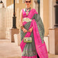Elegant Chevron Viscose Silk Patola Saree With Pink Pallu