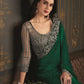 Dark Green Satin Silk Chiffon Saree With Embroidered Blouse