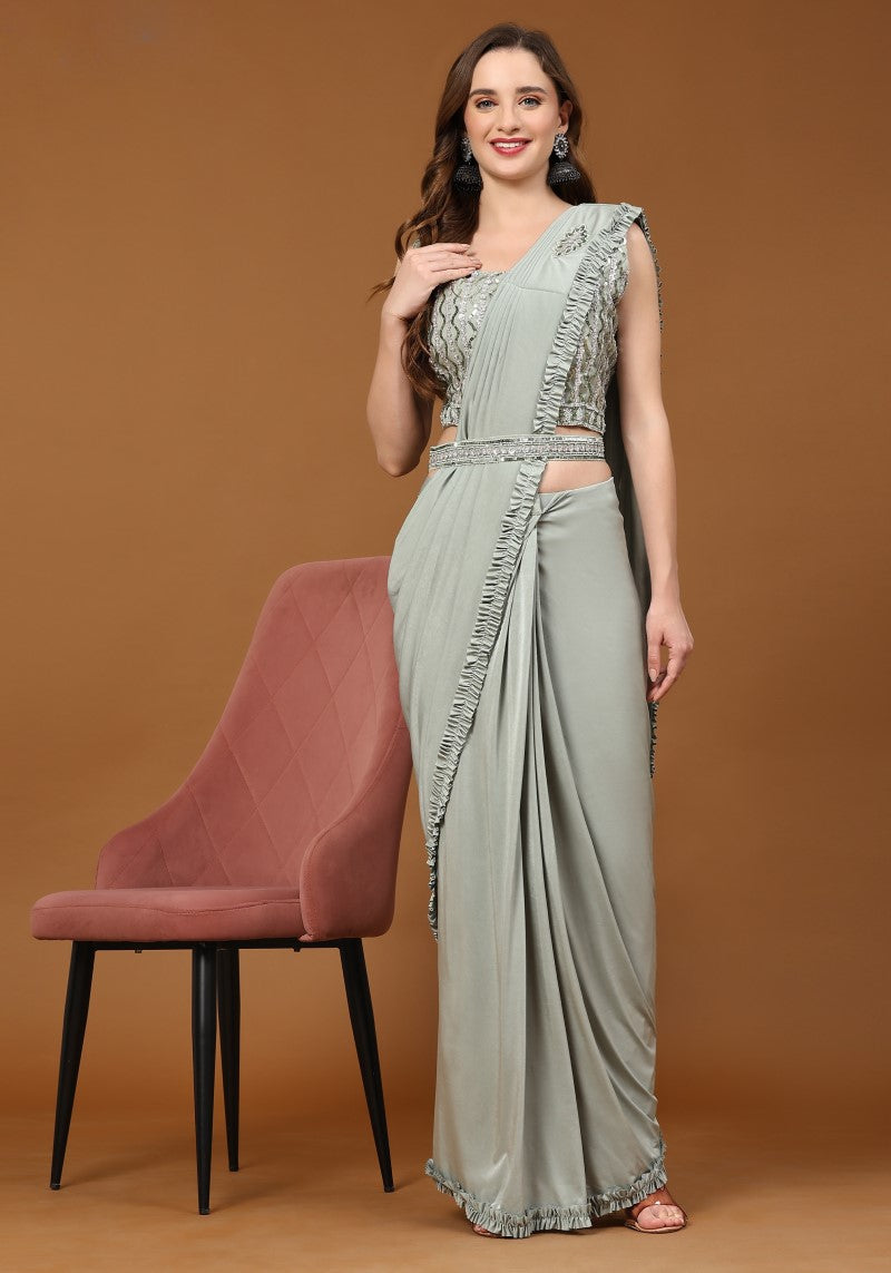 Party Wear Exquisite Imported Saree with Stitched Blouse