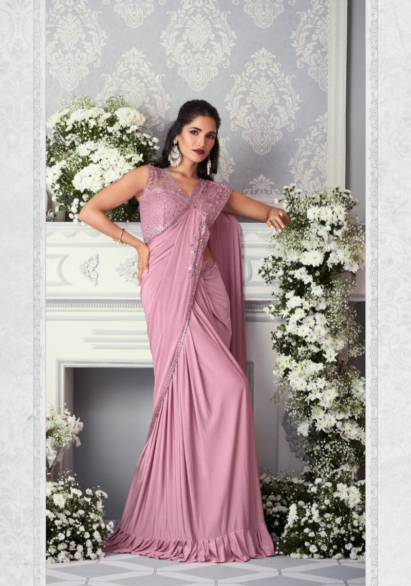Trendy Pink Designer Saree With Blouse