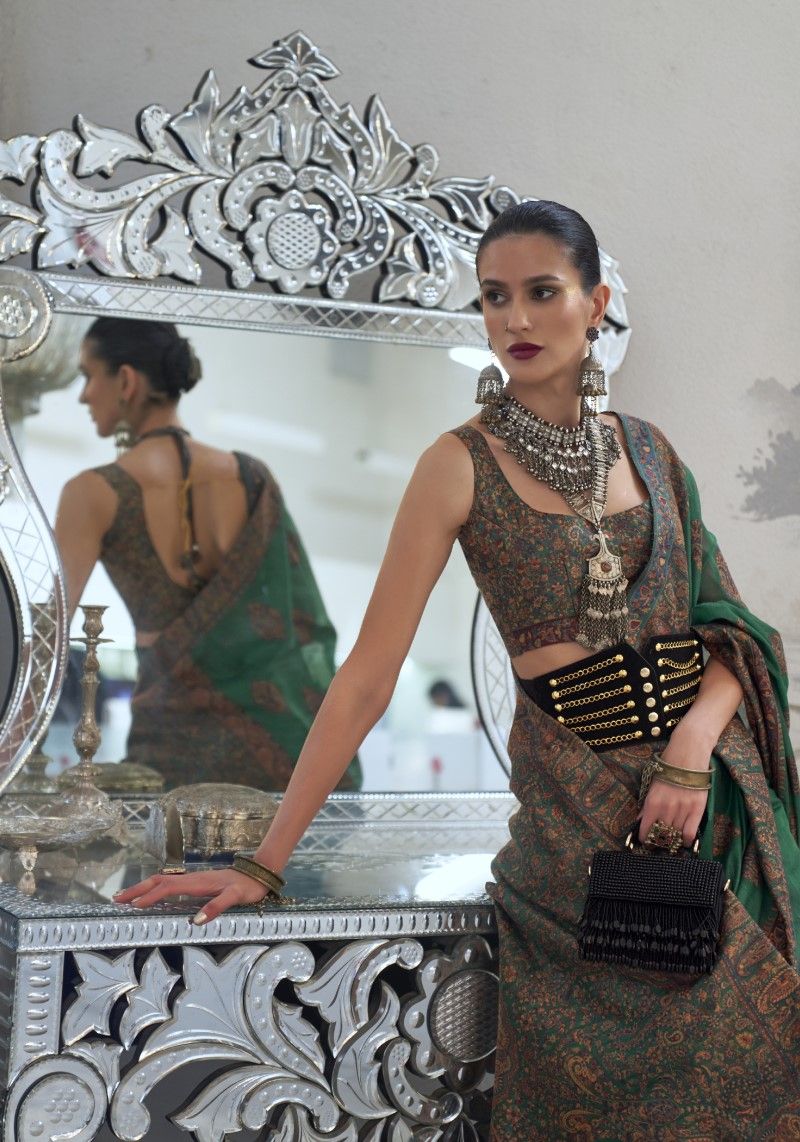 Elegant Green Modal Kashmiri Woven Art Silk Saree