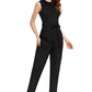 Black Solid Cocktail Maxi Jumpsuit with Waist Tie