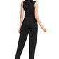 Black Solid Cocktail Maxi Jumpsuit with Waist Tie