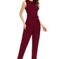 Maroon Solid Cocktail Maxi Jumpsuit with Waist Tie