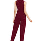 Maroon Solid Cocktail Maxi Jumpsuit with Waist Tie