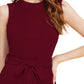 Maroon Solid Cocktail Maxi Jumpsuit with Waist Tie