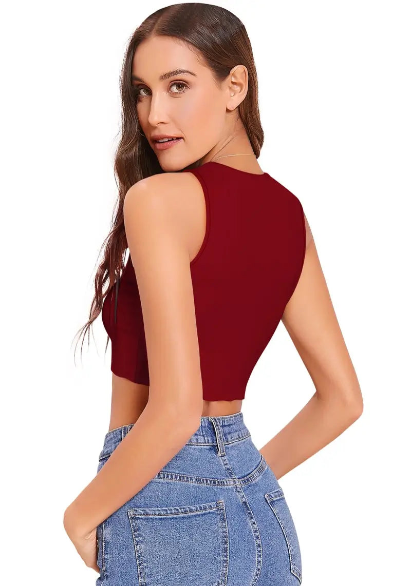 Women Maroon Striped Regular Fit Crop Top