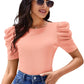 Peach Solid Puff Sleeve Crop Top