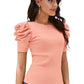 Peach Solid Puff Sleeve Crop Top