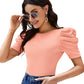 Peach Solid Puff Sleeve Crop Top