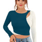 Women’s Colorblock Keyhole Design Full Sleeves Crop Top