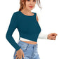 Women’s Colorblock Keyhole Design Full Sleeves Crop Top