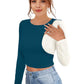 Women’s Colorblock Keyhole Design Full Sleeves Crop Top