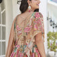 Close-up of back view—model draped in Beige Multicolor Lehenga Set showing embroidery and pearl-dangling blouse details