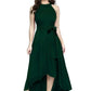 Front view of Women's One Piece Western Wear, A-line high-low pattern, green color, 35-inch front length.