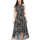 Black Floral Printed Halter Neck One Piece Dress