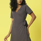 Charcoal Poly Corduroy Wrap Dress