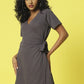 Charcoal Poly Corduroy Wrap Dress