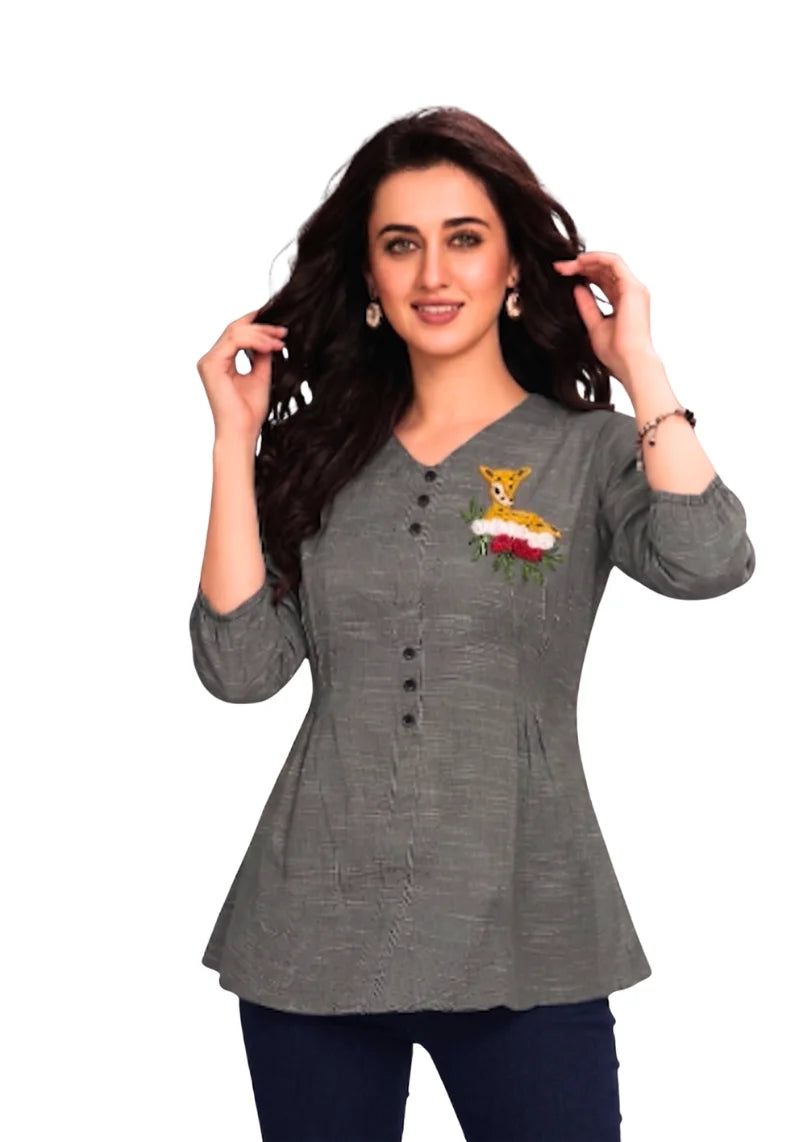 Floral Charm Embroidered Peplum Top