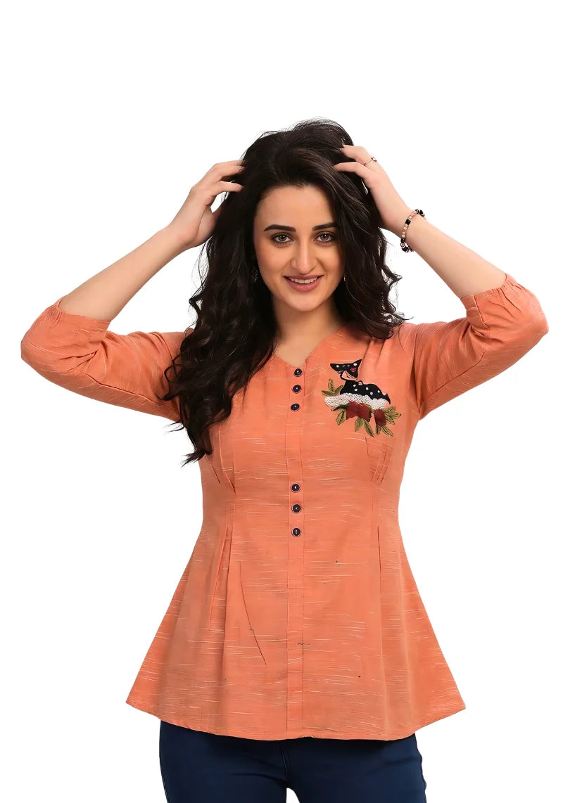 Floral Charm Embroidered Peplum Top