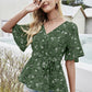 Floral Charm Printed Ruby Cotton Peplum Top