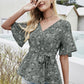 Floral Charm Printed Ruby Cotton Peplum Top