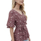 Floral Charm Printed Ruby Cotton Peplum Top