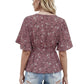 Floral Charm Printed Ruby Cotton Peplum Top