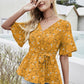 Floral Charm Printed Ruby Cotton Peplum Top