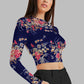 Right side view of the model wearing Snazzyhunt Trendy Floral Crop Top