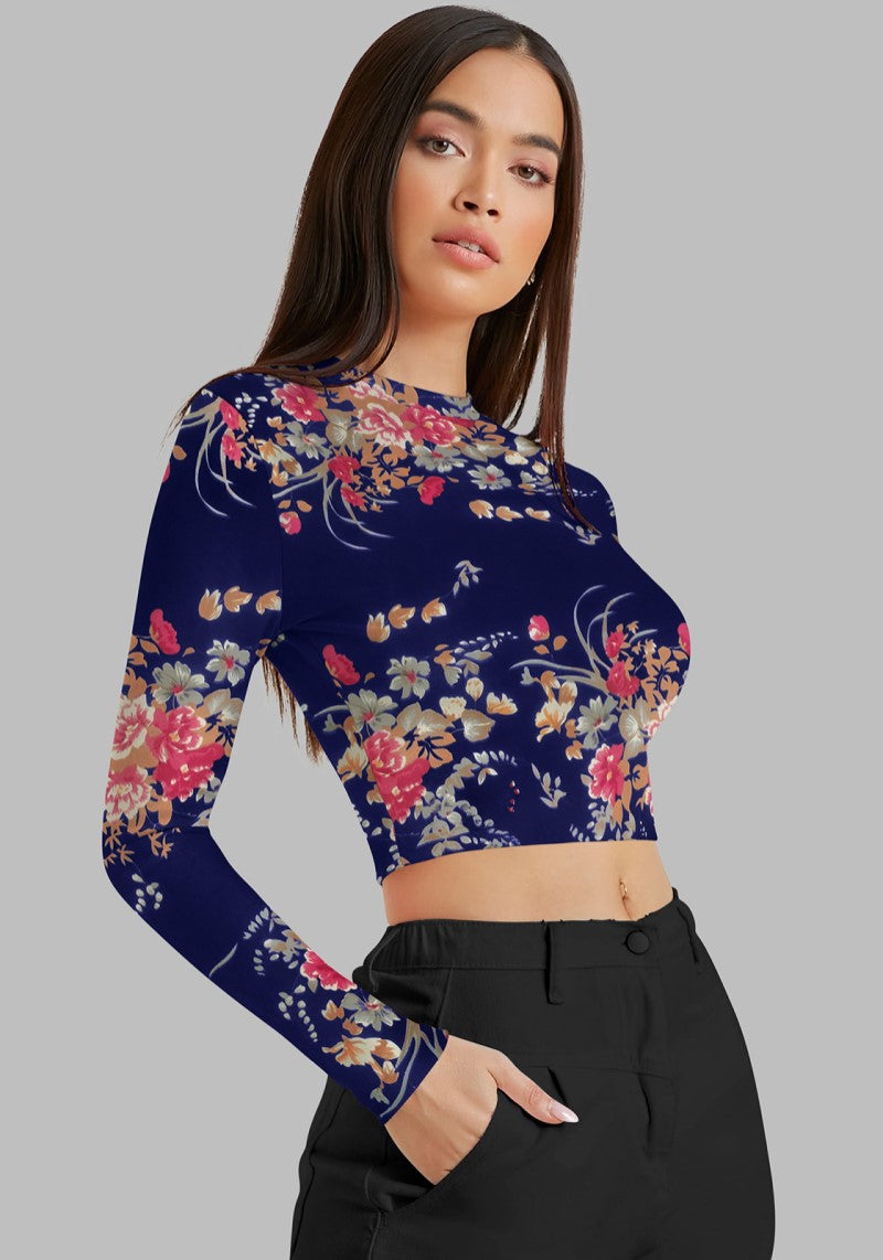 Right side view of the model wearing Snazzyhunt Trendy Floral Crop Top