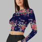 Left side view of the model wearing Snazzyhunt Trendy Floral Crop Top