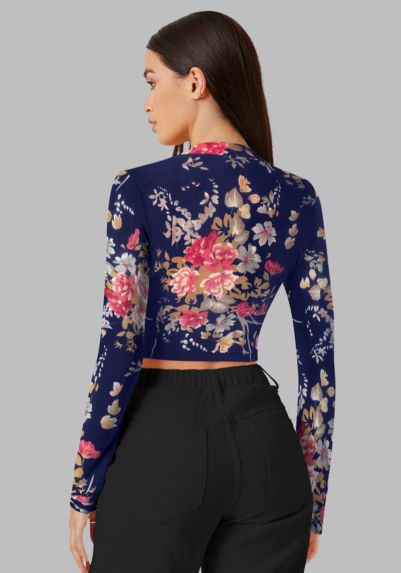 Back view of the model wearing Snazzyhunt Trendy Floral Crop Top