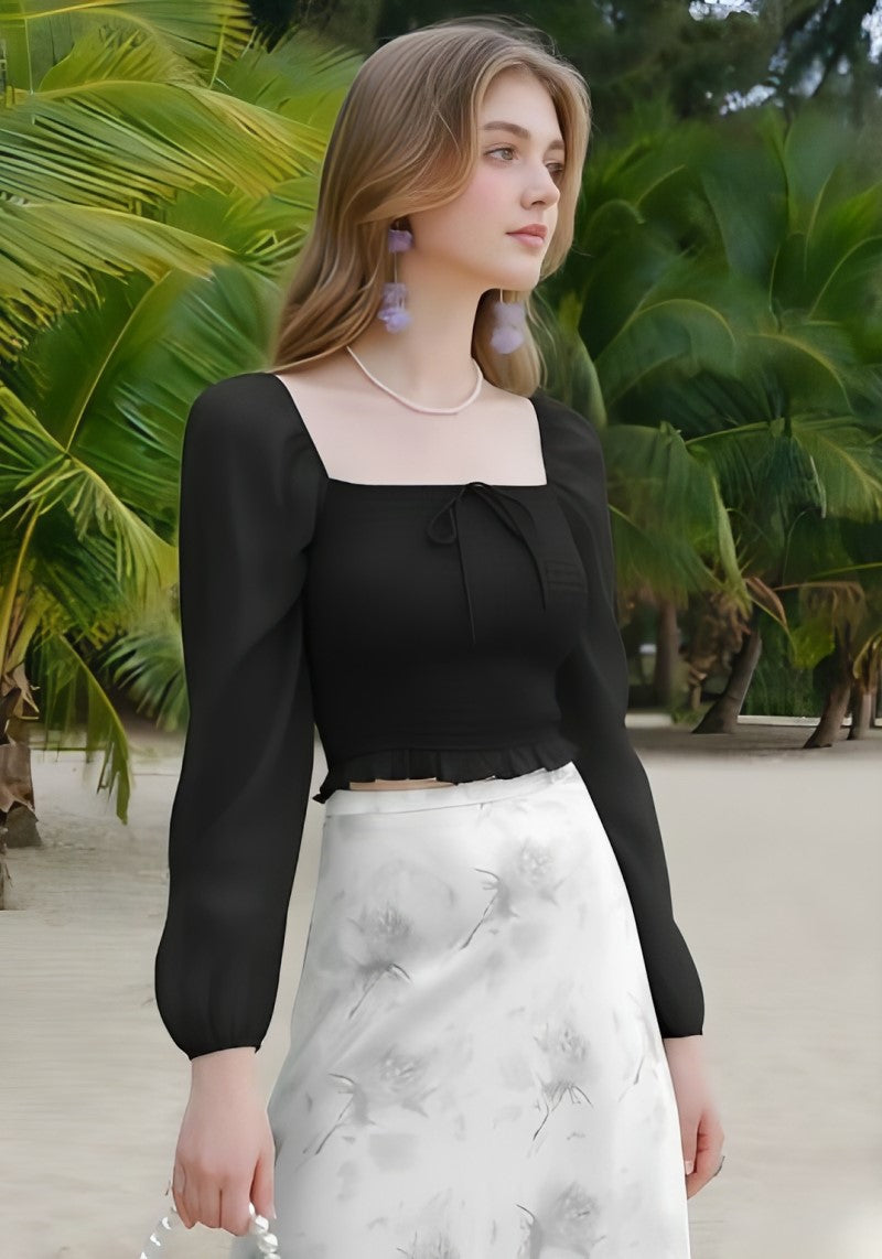 Black puff sleeve women’s top side angle – Snazzyhunt