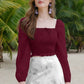 Maroon square neck puff sleeve top for women front view – Snazzyhunt