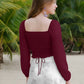 Maroon square neck puff sleeve crop top back design – Snazzyhunt